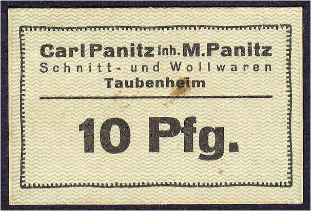 Deutsches Notgeld und KGL
Taubenheim (Brandenburg)
Panitz, Schnitt- und Wollwa...