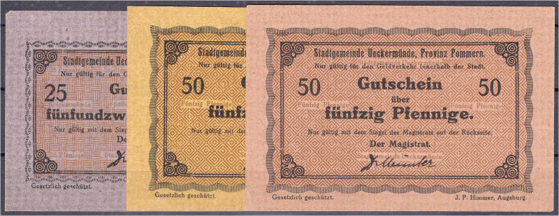 Deutsches Notgeld und KGL
Ueckermünde (Pommern)
Stadt, 25 u. 2 X 50 Pfg. o.D. ...