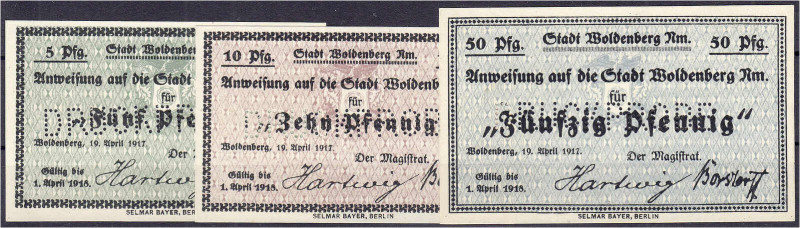 Deutsches Notgeld und KGL
Woldenberg (Brandenburg)
Stadt, 3 Scheine zu 5, 10 u...