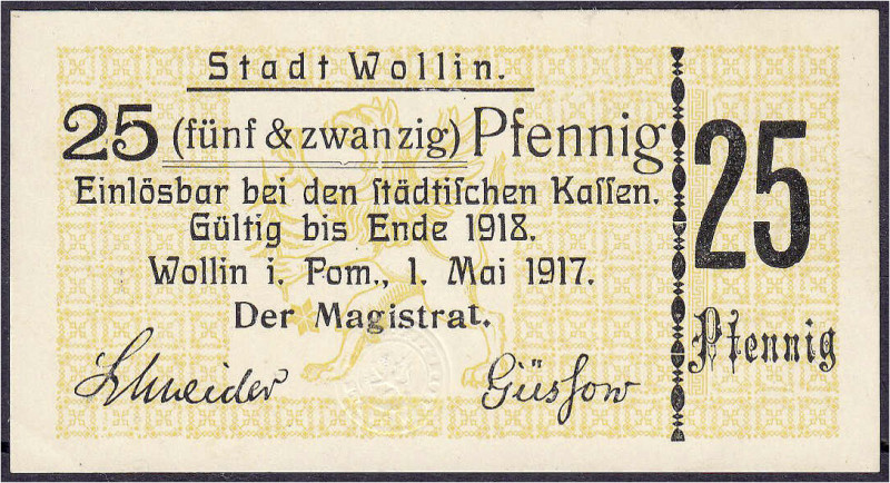 Deutsches Notgeld und KGL
Wollin (Pommern)
Stadt, 25 Pfg. 1.5.1917. Ohne KN. I...