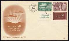 Ausland
Israel
20 Pr. - 40 Pr. 2 Jahre Unabhängigkeit 1950, schöner Ersttagsbrief ,,23.4.1950", beide Werte mit vollem Tab. Michel für gestempelt 26...
