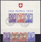 Ausland
Schweiz
Pro Patria 1936, sauber gestempelter Block, zusätzlich noch Blockmarken mit grüner Entwertung ,,WILDERSWIL 25. MAI 37". Mi. 516,-€. ...