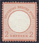 Deutschland
Deutsches Reich
2 Kreuzer kleiner Brustschild 1872, ungebraucht ohne Gummierung, unsigniert. Mi. 240,-€. (*) Michel 8.