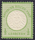 Deutschland
Deutsches Reich
1/3 Groschen großer Brustschild 1872, postfrische Luxuserhaltung, unsigniert. Mi. 180,-€. ** Michel 17.