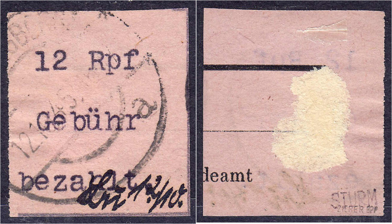 Deutschland
Deutsche Lokalausgaben
Eckartsberga
12 Rpf. schwarz 1945, gestemp...