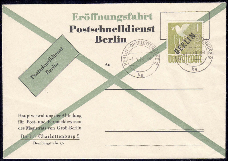 Deutschland
Berlin
1 Mark Schwarzaufdruck 1948, amtl. Ersttagsbrief zur Eröffn...