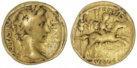 EMPIRE ROMAIN
Auguste (27 av. J.-C. - 14 ap. J.-C.). Aureus ND (8 av. J.-C.), Lyon. RIC.198 - Calicó 174 ; Or - 7,75 g - 19 mm - 9 h
Usure important...