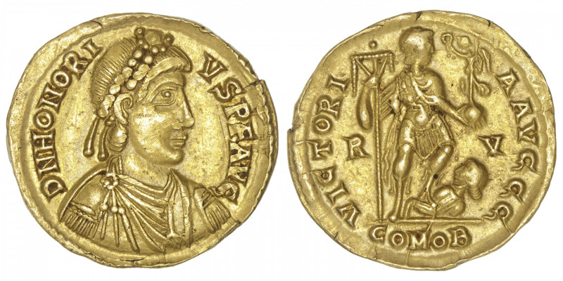 EMPIRE ROMAIN
Honorius (393-423). Solidus ND (402-406), Ravenne. RIC.1287 ; Or ...