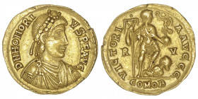 EMPIRE ROMAIN
Honorius (393-423). Solidus ND (402-406), Ravenne. RIC.1287 ; Or - 4,42 g - 19,5 mm - 12 h
Proviendrait d’une vente PLATT 1972, collec...