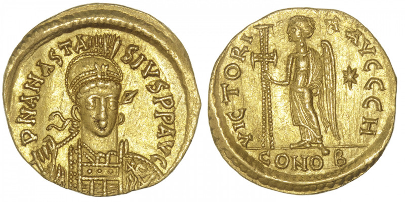 EMPIRE BYZANTIN
Anastase Ier (491-518). Solidus ND, Constantinople, 8e officine...