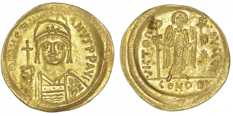 EMPIRE BYZANTIN
Justinien (527-565). Solidus ND, Constantinople, 3e officine. B...
