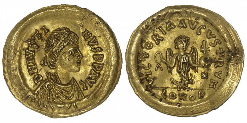 EMPIRE BYZANTIN
Justin II (565-578). Trémissis ND, Constantinople, 4e officine....