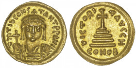 EMPIRE BYZANTIN
Tibère II Constantin (578-582). Solidus ND, Constantinople, 8e officine. BC.422 ; Or - 4,42 g - 20 mm - 6 h
Avec officine H. Superbe...