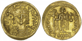 EMPIRE BYZANTIN
Maurice Tibère (582-602). Solidus ND, Constantinople, 7e officine. BC.478 ; Or - 4,45 g - 20,5 mm - 6 h
Avec Z de la 7e officine. TT...