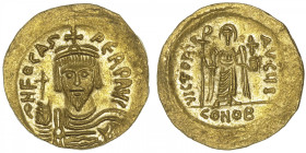 EMPIRE BYZANTIN
Phocas (602-610). Solidus ND, Constantinople, 10e officine. BC.618 ; Or - 4,36 g - 21 mm - 6 h
Avec officine I. Superbe.