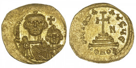 EMPIRE BYZANTIN
Héraclius et Héraclius Constantin (613-641). Solidus ND (613-629), Constantinople, 5e officine. BC.736 ; Or - 4,32 g - 20 mm - 6 h
A...