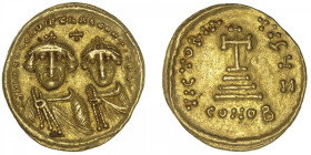 EMPIRE BYZANTIN
Héraclius et Héraclius Constantin (613-641). Solidus ND (613-629), Constantinople, 7e officine. BC.738 ; Or - 4,51 g - 20 mm - 6 h
A...