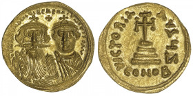 EMPIRE BYZANTIN
Héraclius et Héraclius Constantin (613-641). Solidus ND (629-632), Constantinople, 7e officine. BC.749 ; Or - 4,43 g
Avec Z inversé ...