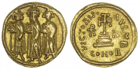 EMPIRE BYZANTIN
Héraclius, Héraclius Constantin et Héraclonas (638-641). Solidus ND (638-641), Constantinople, 2e officine. BC.771 ; Or - 4,45 g - 19...