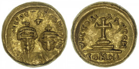 EMPIRE BYZANTIN
Héraclius (610-641). Solidus ND (619-620), Carthage. BC.867 ; Or - 4,49 g - 13,5 mm - 6 h
Pour l’indiction H = 10e année = 619-620. ...