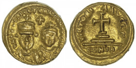 EMPIRE BYZANTIN
Héraclius (610-641). Solidus ND (614-615), Carthage. BC.867 ; Or - 4,47 g - 13,5 mm - 6 h
Pour l’indiction gamma = 5e année = 614-61...