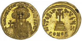 EMPIRE BYZANTIN
Constant II (641-668). Solidus ND (651-654), Constantinople, 7e officine. BC.956 ; Or - 4,45 g - 19 mm - 6 h
Longue barbe et officin...
