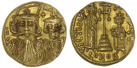 EMPIRE BYZANTIN
Constant II (641-668). Solidus ND (659-668), Constantinople, 2e officine. BC.964 ; Or - 4,41 g - 18,5 mm - 6 h
Officine B. Léger déf...
