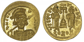 EMPIRE BYZANTIN
Constantin IV (668-685). Solidus ND, Constantinople, 4e officine. BC.1156 ; Or - 4,50 g - 20 mm - 6 h
Officine delta. Avec son brill...