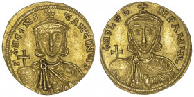 EMPIRE BYZANTIN
Léon III l’Isaurien (717-741). Solidus ND (après 720), Constantinople. BC.1504 ; Or - 4,43 g - 20 mm - 6 h
De beau style. Superbe....