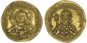 EMPIRE BYZANTIN
Constantin VIII (1025-1028). Histaménon nomisma ND, Constantinople. BC.1815 ; Or - 4,38 g - 24 mm - 6 h
Légère griffe au revers. TTB...