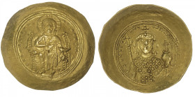 EMPIRE BYZANTIN
Constantin IX (1042-1055). Histaménon nomisma ND, Constantinople. BC.1828A ; Or - 4,32 g - 27,5 mm - 6 h
Avec croissant dans le glob...