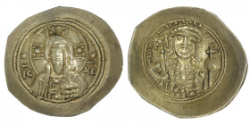 EMPIRE BYZANTIN
Michel VII (1071-1078). Histaménon nomisma ND, Constantinople. BC.1868 ; Électrum - 4,31 g - 26 mm - 6 h
En électrum ou or pâle. TTB...