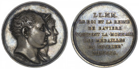 ALLEMAGNE
Bavière, Maximilien I (IV) Joseph (1799-1806-1825). Médaille, visite de la Monnaie de Paris 1810. Br.939 ; Argent - 34,8 g - 40 mm - 12 h
...