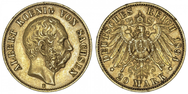 ALLEMAGNE
Saxe, Albert (1873-1902). 20 mark 1894, E, Muldenhutten. Fr.3842 ; Or...