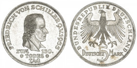 ALLEMAGNE
République fédérale. 5 mark Frédéric Von Schiller 1955, F, Stuttgart. KM.114 ; Argent - 11,20 g - 29 mm - 12 h
Type rare. TTB.