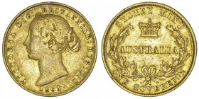 AUSTRALIE
Victoria (1837-1901). Souverain 1863, Sydney. Fr.10 ; Or - 7,83 g - 22 mm - 6 h
TB.