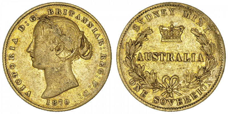 AUSTRALIE
Victoria (1837-1901). Souverain 1870, Sydney. Fr.10 ; Or - 7,92 g - 2...