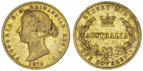 AUSTRALIE
Victoria (1837-1901). Souverain 1870, Sydney. Fr.10 ; Or - 7,92 g - 22 mm - 6 h
TB.