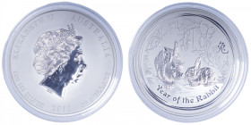 AUSTRALIE
Élisabeth II (1952-2022). 30 dollars, année du lapin 2011. KM.1479 ; Argent - 1000 g - 100 mm - 12 h
Dans sa capsule d’origine. Impression...