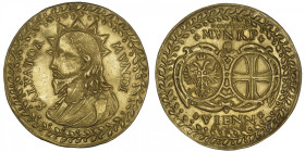AUTRICHE
Saint-Empire romain (962-1806). Médaille d’or au module de 10 ducats “Salvator Mundi” (Salvatorthaler), par Matthias Pichler ND (1635-1649),...
