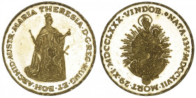 AUTRICHE
Marie-Thérèse (1740-1780). Médaille probablement pour le 250ème anniversaire de l’Impératrice ND (1967). Or - 7,30 g - 28 mm - 12 h
Poinçon...