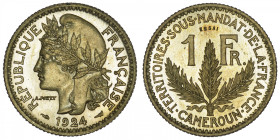 CAMEROUN
Sous mandat français (1919-1947). Essai de 1 franc 1924, Paris. Lec.5 ; Bronze-aluminium - 4,88 g - 23 mm - 6 h
Fleur de coin.