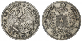 CHILI
République. Un peso 1882, S°, Santiago. KM.142.1 ; Argent - 24,92 g - 37 mm - 6 h
TTB.