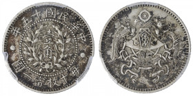 CHINE
République. 10 cents (1 chiao) Year 15 (1926). KM.334 ; Argent - 12 h
PCGS Cleaned-AU Detail (45080485). Rare. Beau TTB.