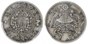 CHINE
République. 10 cents (1 chiao) Year 15 (1926). KM.334 ; Argent - 12 h
PCGS Genuine Cleaned-XF Detail (45080484). Rare. TTB.