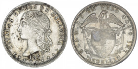 COLOMBIE
République. Un peso 1870, Medellin. KM.154.2 ; Argent - 24,77 g - 37 mm - 6 h
TB.