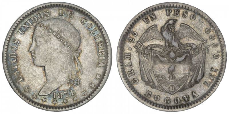 COLOMBIE
République. Un peso 1871, Bogota. KM.154.1 ; Argent - 24,99 g - 37 mm ...