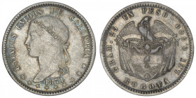 COLOMBIE
République. Un peso 1871, Bogota. KM.154.1 ; Argent - 24,99 g - 37 mm - 6 h
TB.