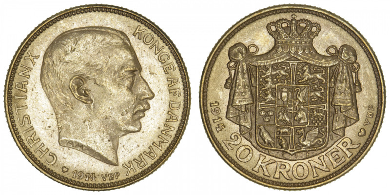 DANEMARK
Christian X (1912-1947). 20 kroner 1914. Fr.299 ; Or - 8,96 g - 23 mm ...