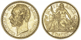 DANEMARK
Indes occidentales danoises, Christian IX (1863-1906). 4 daler - 20 francs 1904. Fr.2 ; Or - 6,44 g - 21 mm - 12 h
TTB à Superbe.